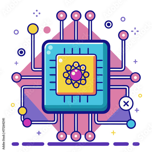 Stylized microchip with abstract geometric elements and circuitry design
