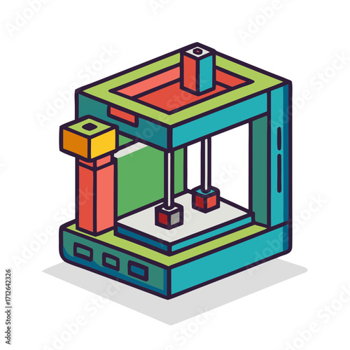 Colorful isometric 3d printer illustration with a modern design