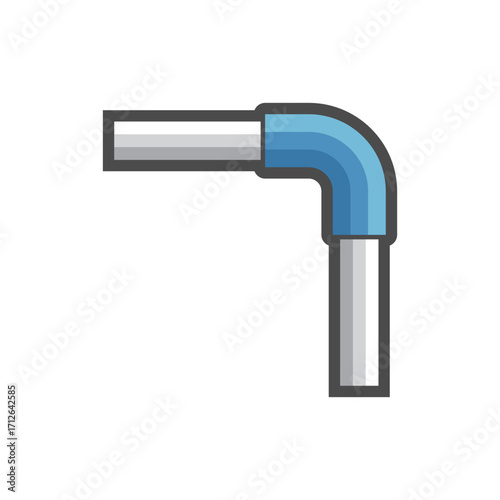 Pipe fitting vector illustration color icon. Joint used to connect pipes at  90-degree angle in plumbing or irrigation systems. Ideal for visuals to pipe work, water systems, construction components.