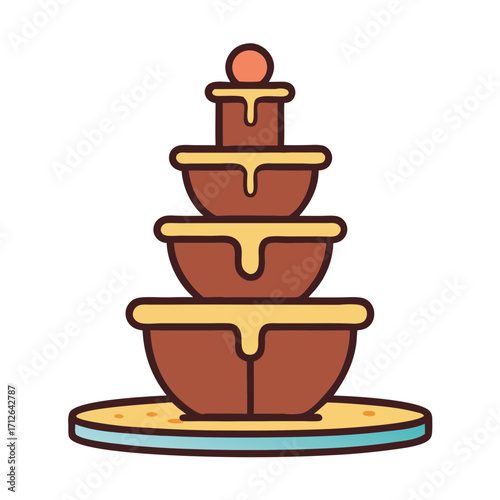 Stylized chocolate fountain with cascading yellow sauce and orange topping