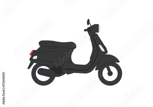 A simple dark gray scooter on a white background