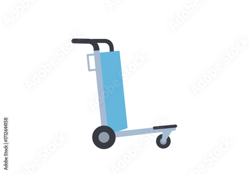 A simplified flat illustration of a blue and silver luggage cart