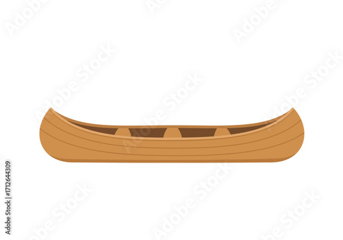A wooden canoe with seats on a white background