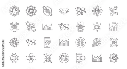 Global Network Icons Set  Business Technology Communication and Data Visualization Concepts