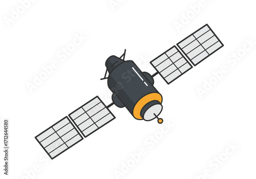 Cartoon satellite with solar panels in space