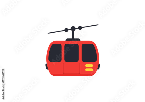 Red cable car with dark windows on a white background
