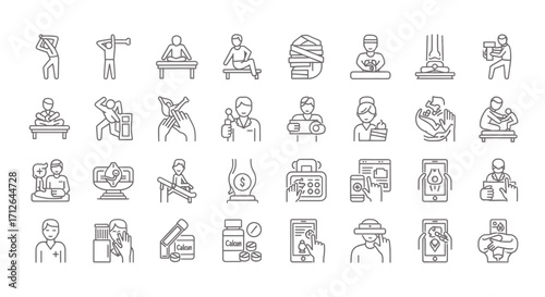 Healthcare Icons Set  Medical Treatment Diagnosis Pharmacy and Patient Care Vector Illustrations