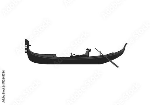 Silhouette of a gondola with a gondolier and an oar