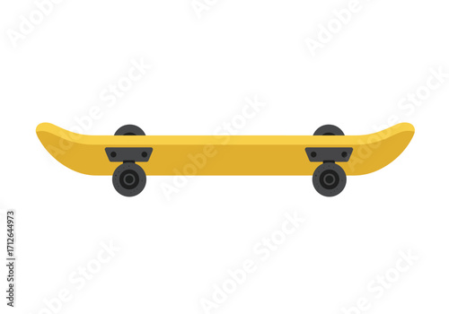 Yellow skateboard with black wheels and trucks on a white background