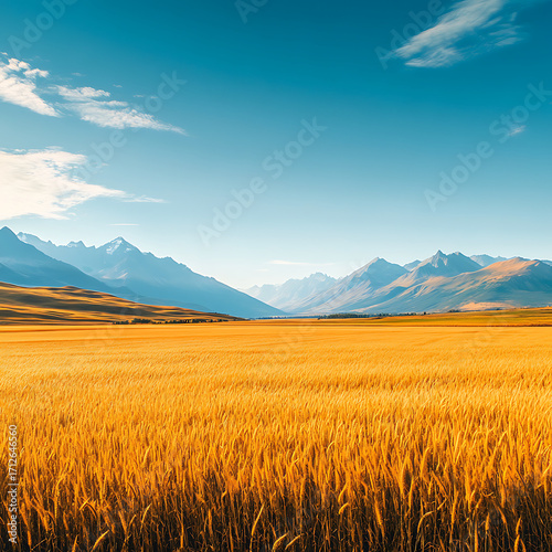 Wallpaper Mural Golden wheat field with mountain range background under clear sky high resolution picture Torontodigital.ca