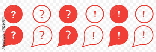 Set of question mark and exclamation mark icons. FAQ signs, help. Help speech bubble sign, vector.
