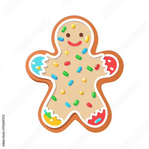 Gingerbread Man: A cheerful, handcrafted gingerbread man, a delightful symbol of holiday cheer, is decorated with colorful frosting and sprinkles, perfectly capturing the essence of festive baking.