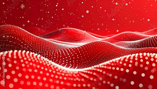 Red and white abstract digital landscape with snowflakes