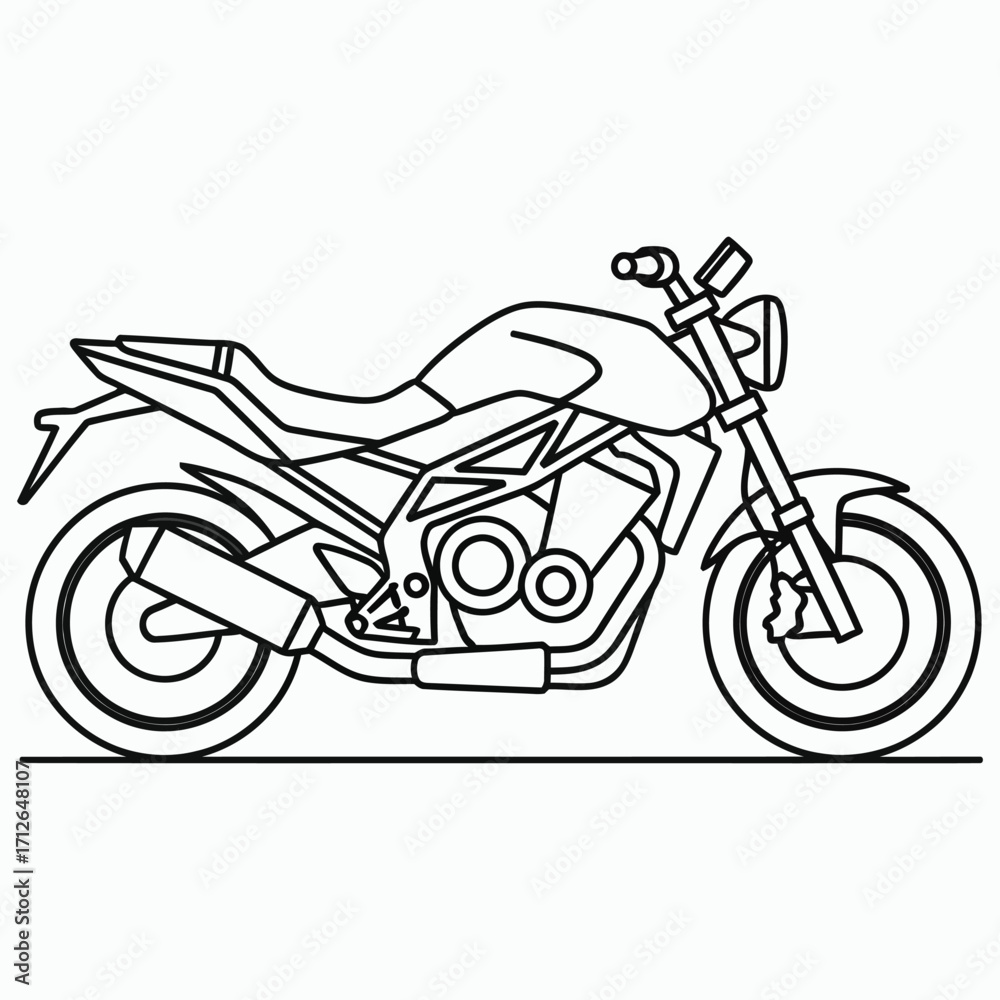 Obraz premium Black line art illustration of a modern motorcycle side view motorbike bike