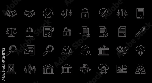 Legal Icons Set  Justice Scales Contract Agreement Lock Checkmark and Business Concepts