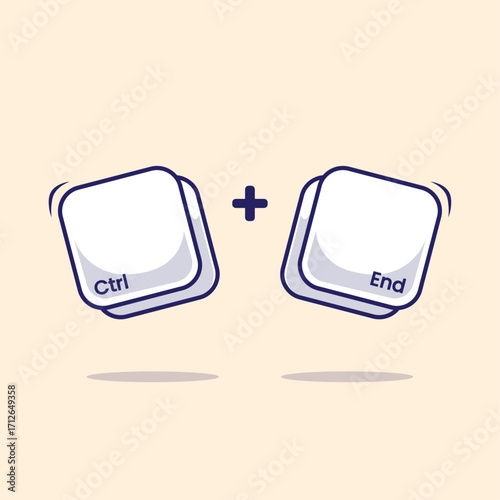 Cute Keyboard combination or hotkeys shortcut Ctrl End icon, sign, symbol technology illustration vector. Work efficient innovation on computer
