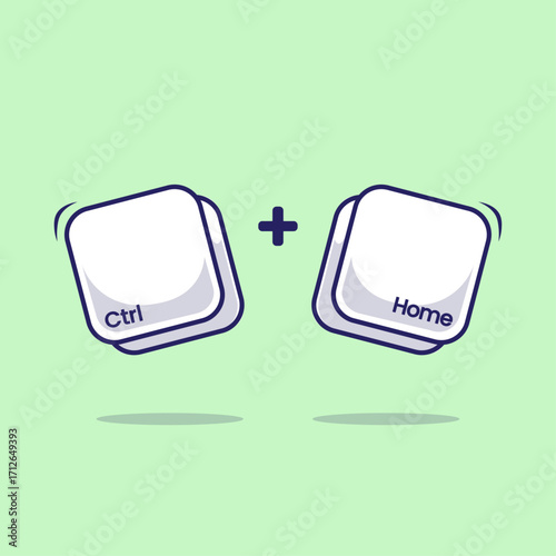 Flat cartoon of computer keyboard combination shortcut Ctrl plus Home icon, button, sign, symbol for fast typing technology element