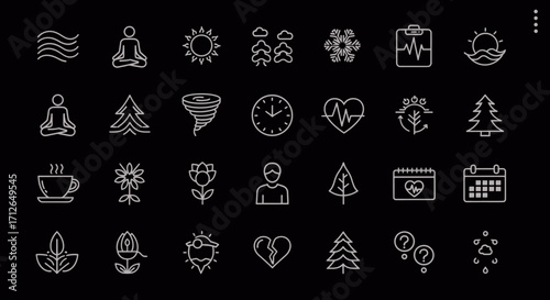 Minimalist Line Icons Set  Nature Health Wellness Mindfulness and Time Management Concepts
