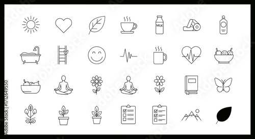 Minimalist Line Icons Set  Wellness Health Nature Food and Lifestyle Elements for Design Projects