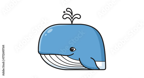 Adorable cartoon blue whale spouting water with a friendly expression