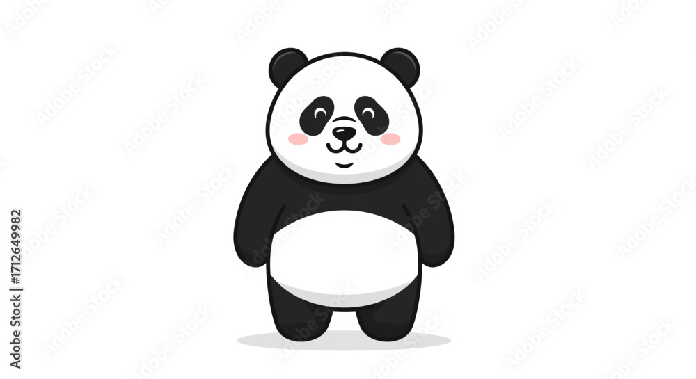 Fototapeta premium Adorable Cartoon Panda Bear Illustration, Standing Pose, Black and White Fur, Pink Cheeks