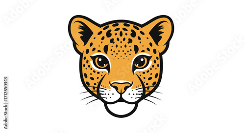 Cartoon Cheetah Head, Orange Fur, Black Spots, Front View