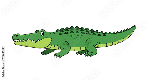 Cartoon Green Alligator with Sharp Teeth and Spiky Back