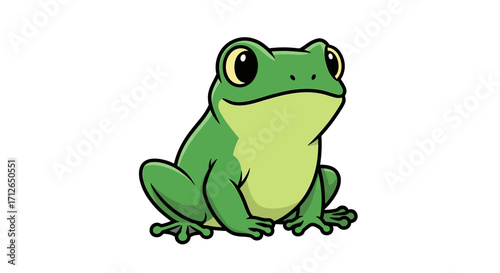 Cartoon Green Frog Sitting Upright with Black Outline