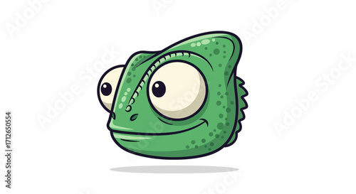 Cartoon Green Chameleon Head with Large Eyes and Smiling Expression