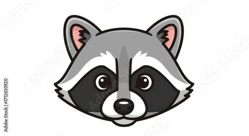 Cartoon Raccoon Face with Distinctive Mask and Ears, Vector Illustration