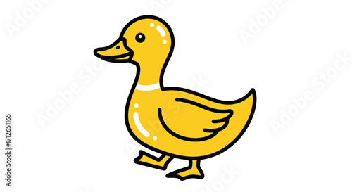 Cheerful Yellow Duckling Cartoon Illustration, Walking Pose, Simple Style