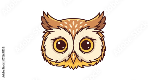 Cute Cartoon Owl Head with Large Eyes