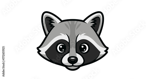 Stylized cartoon raccoon head illustration, featuring a distinctive black eye mask, grey fur, and pointed ears.