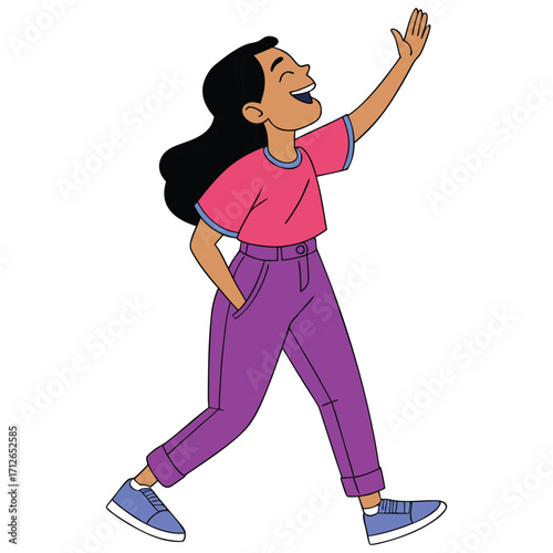 Cool teenage girl on roller skates smiling for a studio