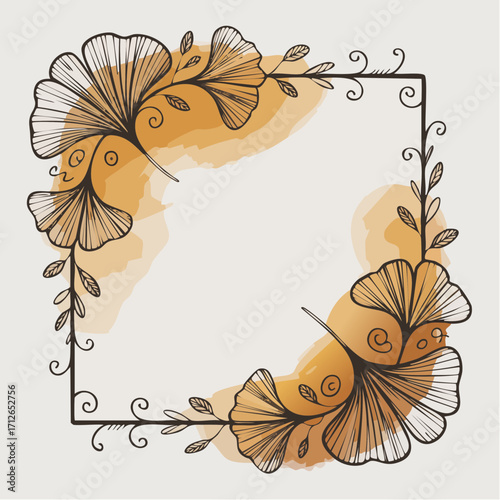 ginkgo leaf and vine scroll frame with amber wash