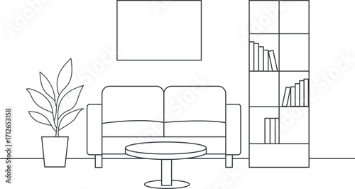 living room interior line art vector