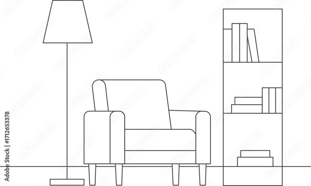 Fototapeta premium living room interior line art vector