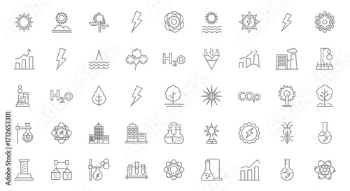 Science Icons Set  Energy Water Environment Chemistry and Technology Vector Illustrations
