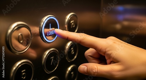 Person pressing elevator button, close up.