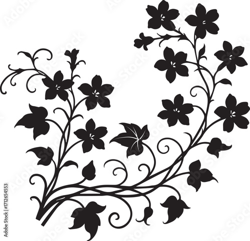 ouette of ivy flower, petal leaves of branch vector illustration, ivy flower free printable silhouette design line art vector isolated on white backgrounds