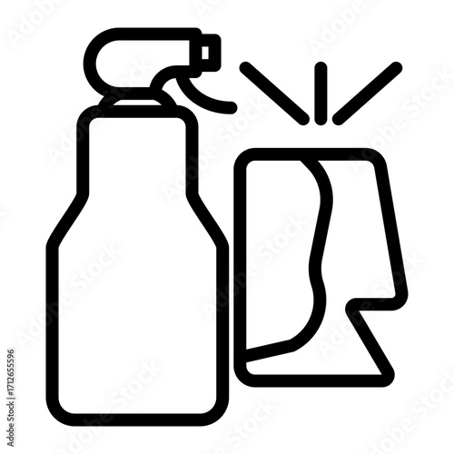 Spray Bottle & Cloth Vector Line Icon Design