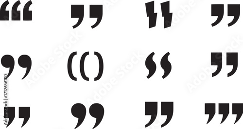 Quotation Marks and Punctuation Icon Set with Comma, Apostrophe, Parenthesis, and Speech Quote Symbols EPS