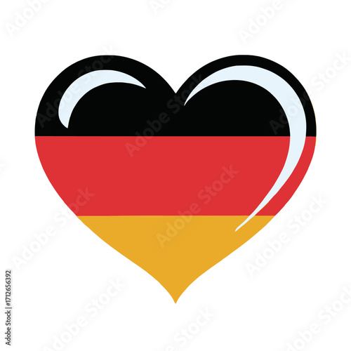 German flag heart variant, emblem design, black red gold colors, patriotic sticker icon, national pride, travel europe vector