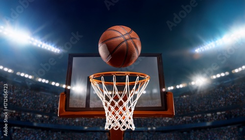 basketball successfully going through the hoop during an intense basketball game