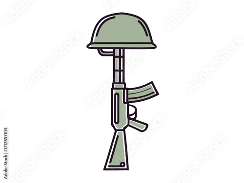 Memorial illustration with rifle and helmet military symbolism of fallen soldiers