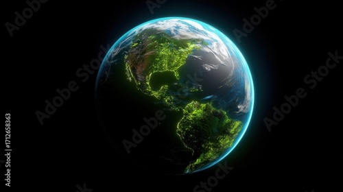 A breathtaking view of Earth from space, showcasing illuminated continents and vast oceans under the sunlight,