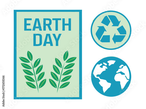 Earth Day banner with leaves recycle symbol and world icon illustration