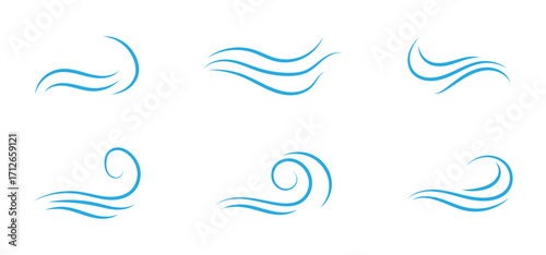 Wind icon Set wind blow line icon. Blowing wind outline icons. Windy weather symbol, logo - vectoron set on Transparent Background. EPS 10.