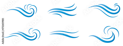 Wind icons, wave flowing. Black thin abstract line