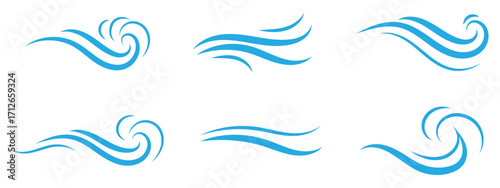 Wind icons, wave flowing. Black thin abstract line